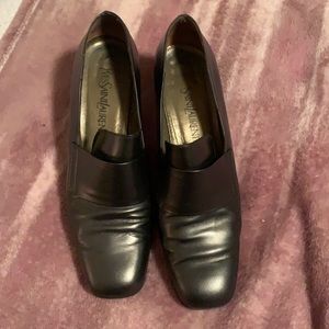 Yves Saint Laurent pewter heeled loafers, size 9